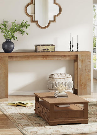 70.9-Inch Extended Farmhouse Console Table in Light Oak Brown for Living Room, Hallway, and Entryway