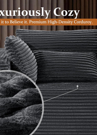 108" Cloud Sectional Sofa - U-Shaped Boneless Design, Extra Deep Seats, No Assembly Required, Minimalist Modular Style, Dark Grey Corduroy (2 Seater + Left Facing Chaise + Ottoman)