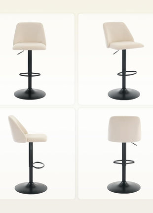 Set of 2 Adjustable Fabric Bar Stools - 360° Swivel Counter Height Chairs with Cushioned Seat and Sturdy Metal Base for Dining Room and Kitchen Island, 250 lbs Capacity