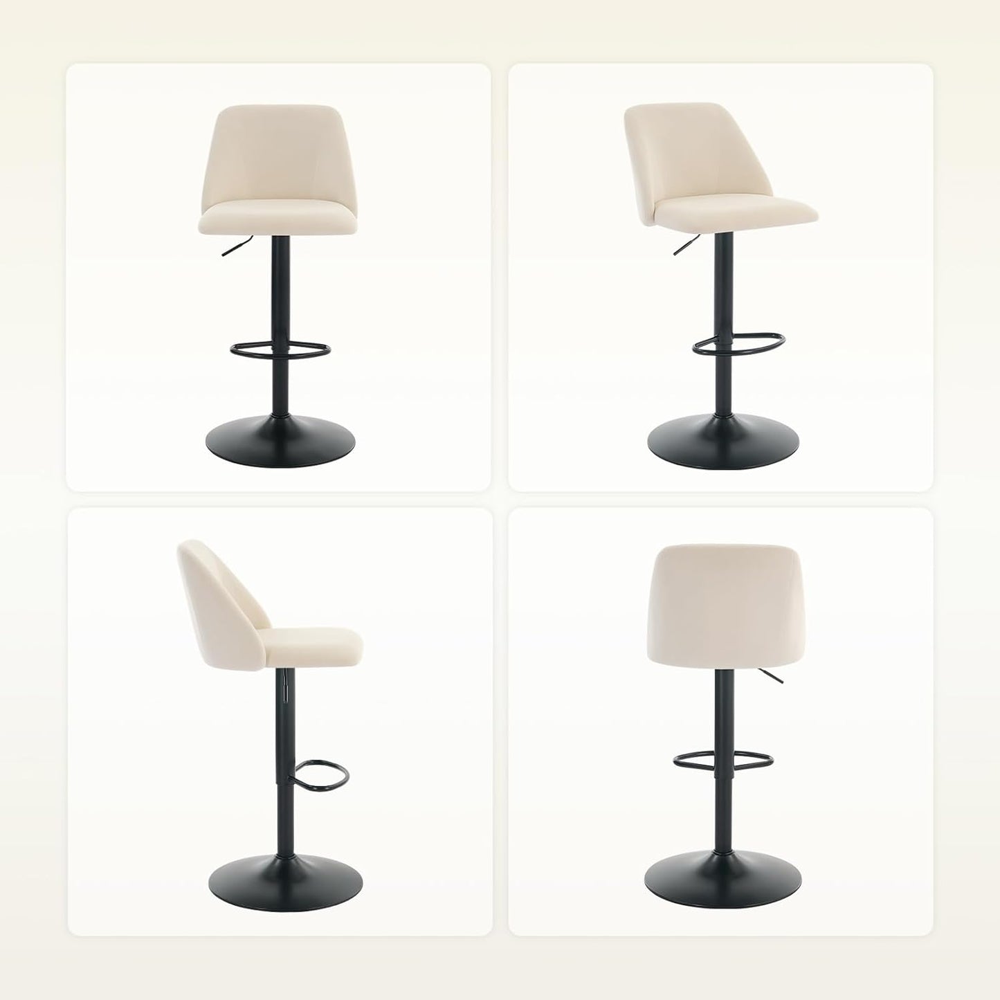 Bar Stools Set of 2, Modern Swivel Bar Chairs, Adjustable Upholstered Barstools Counter Height with Full Backrest for Bar, Dining Room, Kitchen Island, Beige