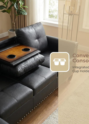 Chic Leather L-Shaped Couch Set with Stylish Sectional Design and Movable Chaise for Modern Living Spaces