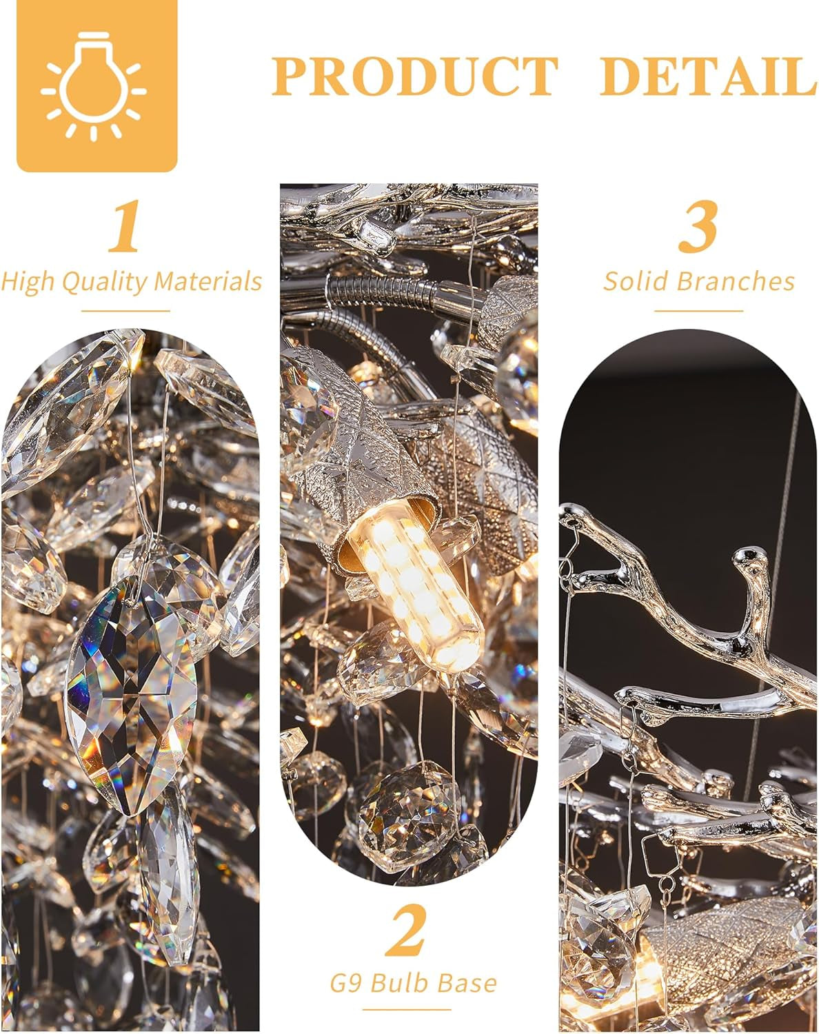 Modern Tree Branch Crystal Chandelier Luxury Silver Crystal Pendant Lighting 23.6" Contemporary 8-Light Chandeliers for Dining Room Kitchen Bedroom Living Room