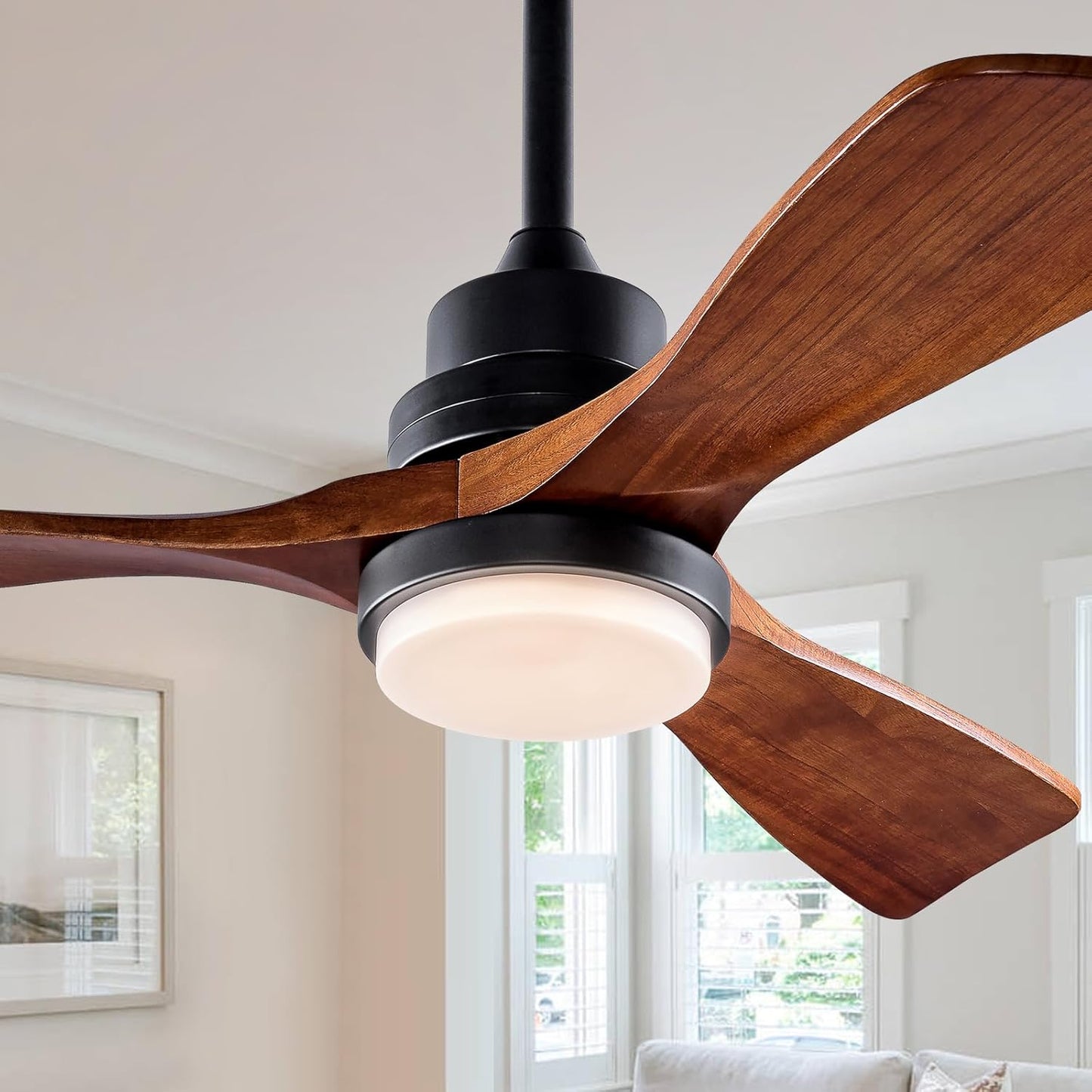 42 Inch Outdoor Ceiling Fans with Lights and Remote Control, Dimmable Outdoor Ceiling Fans for Patios 3 Blade Wood Black Walnut Bedroom Ceiling Fan with Light, Wall Switch