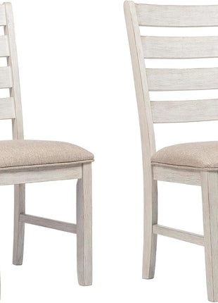 Signature Design by Ashley Skempton Modern Farmhouse Dining Room Chairs, Set of 2, Ladderback Wood Construction, Dimensions: 17.75" W x 21.5" D x 38.63" H, White and Light Brown Finish