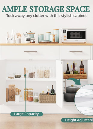 Modern Farmhouse 42" Sideboard Buffet Cabinet with Storage, Featuring 3 Barn Doors and Adjustable Shelves for Kitchen and Living Room, White Finish