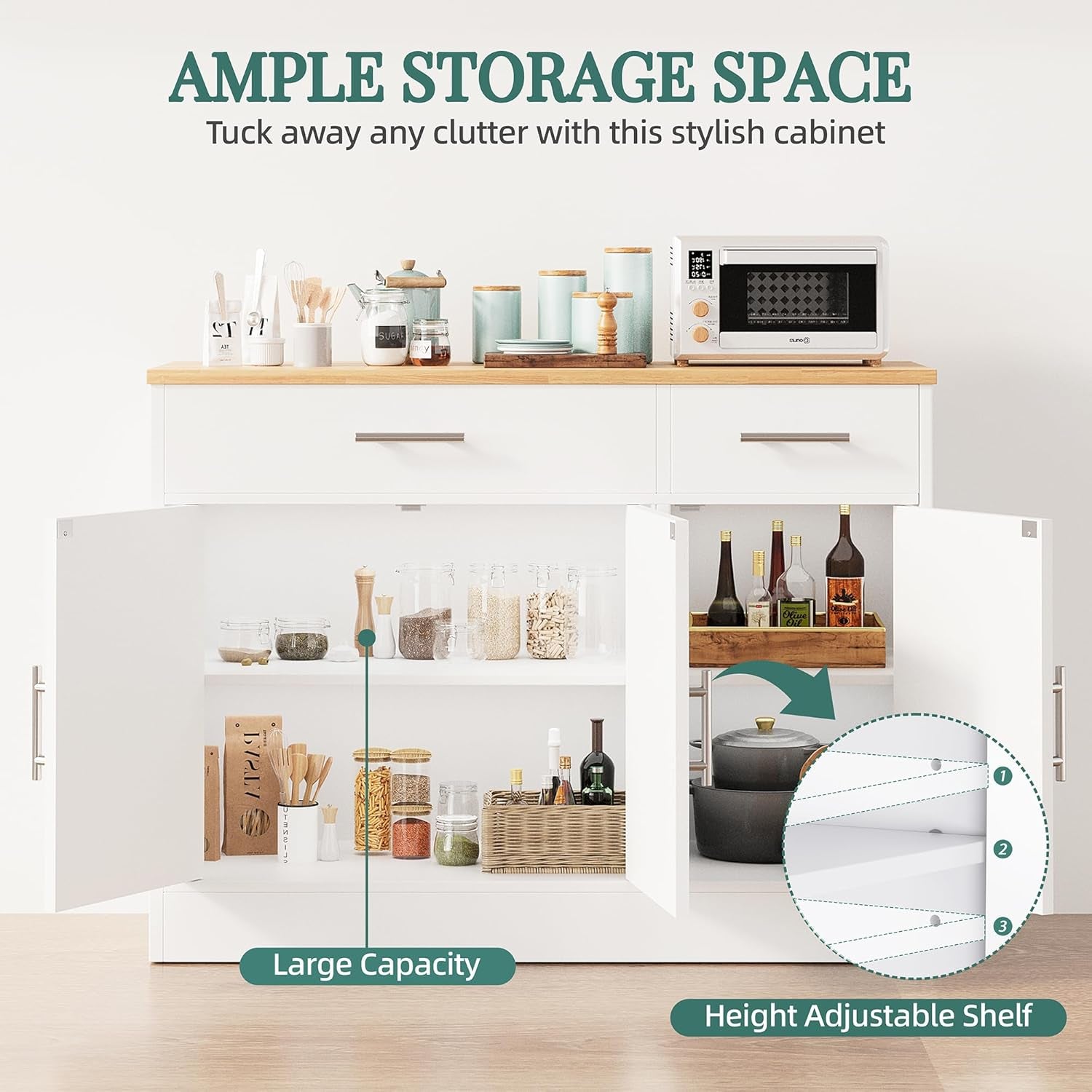 Modern Farmhouse Sideboard Buffet Cabinet with Storage with 3 Doors,42" Barn Doors Buffet Cabinet with Storage, Wood Coffee Bar Cabinets with Adjustable Shelf for Kitchen Living Room,White