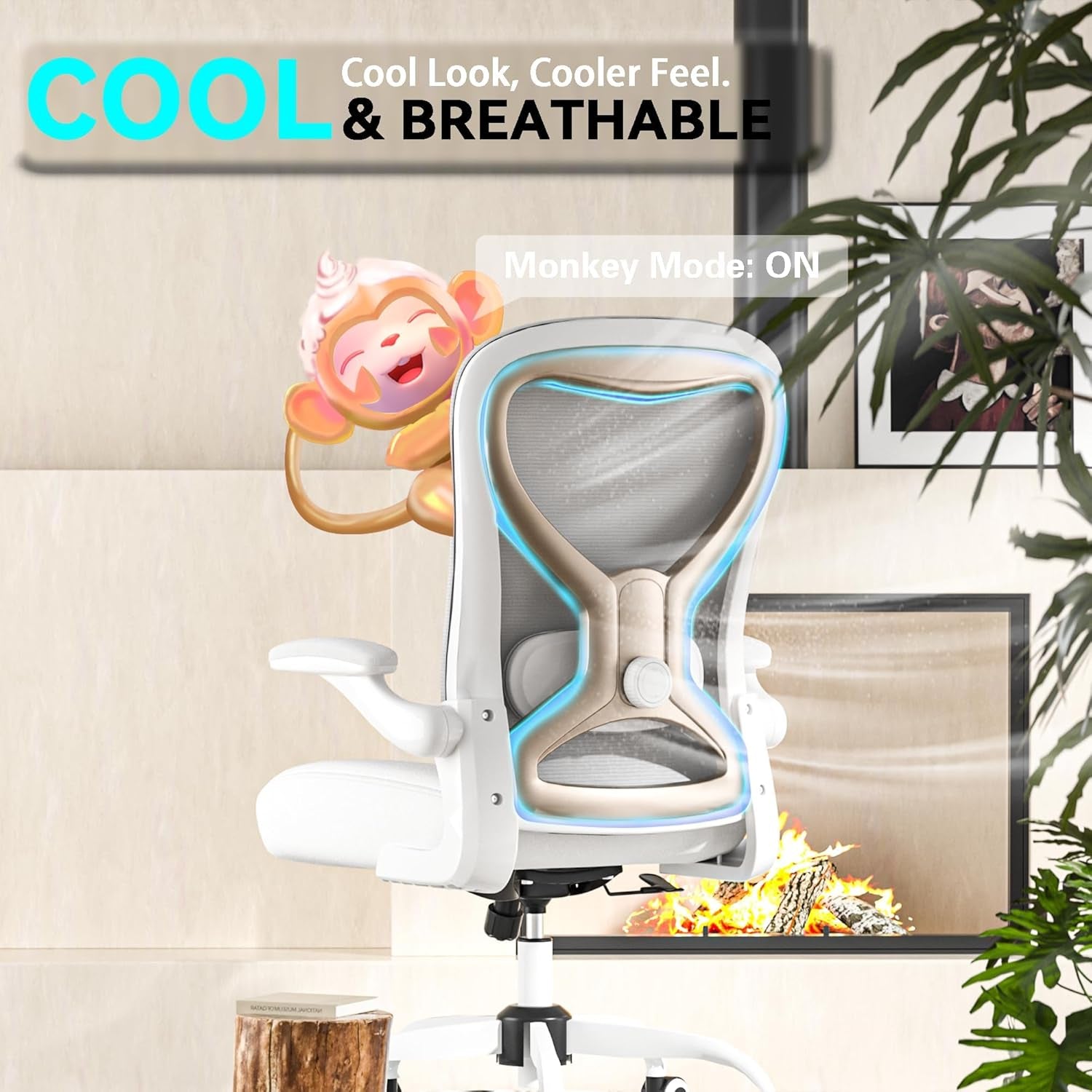 Office Desk Chair with Ergonomic Lumbar Support, Extra-Thick Seat Cushion, Flip-Up Arms, Breathable Mesh Back, Computer Task Chair for Home Office