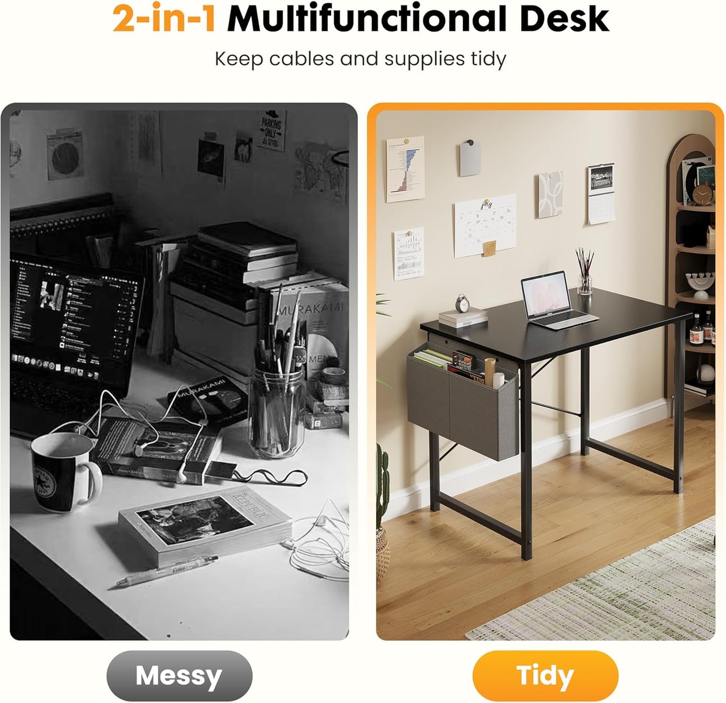 Small Computer Desk for Bedroom 32 Inch Home Office Desks for Small Spaces Writing Gaming Work Study Table with Storage Bag Black