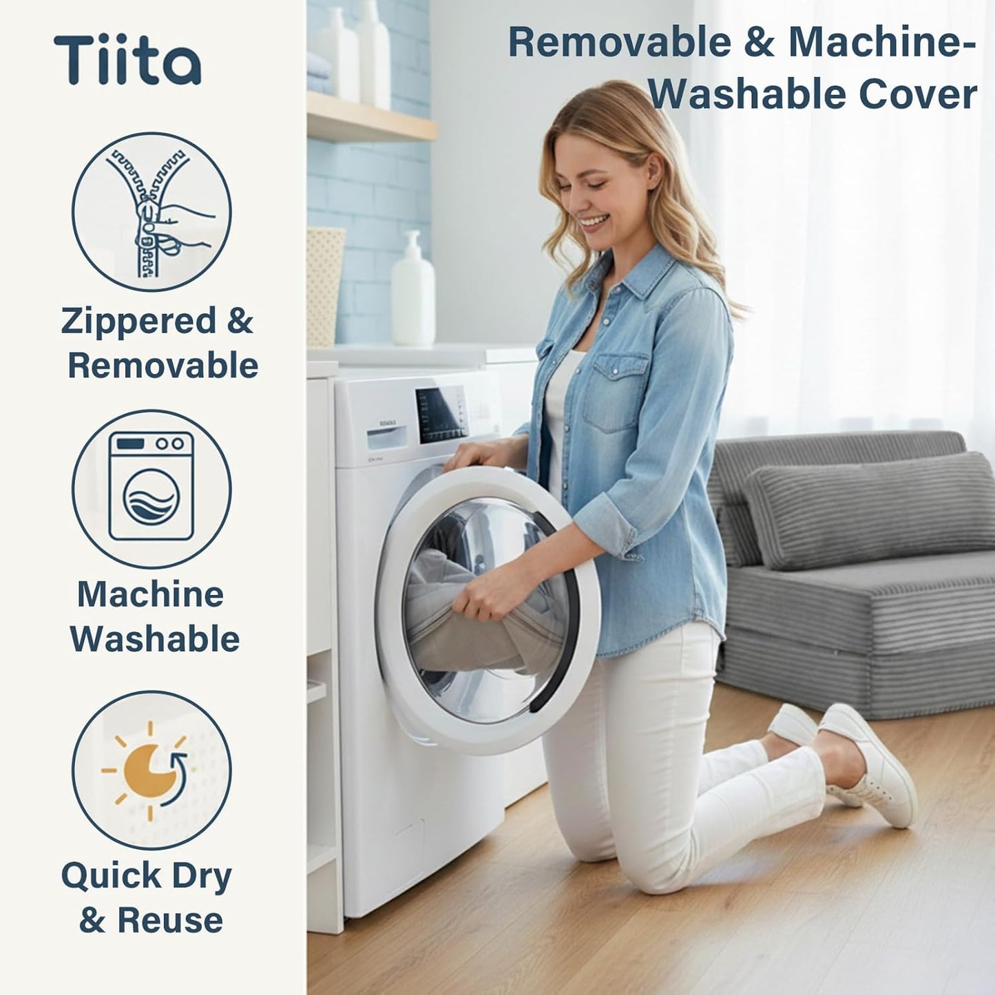 Folding Sofa Bed with Pillow, Memory Foam Fold Out Chair Bed, Single Size Convertible Chair Floor Couch & Sleeping Mattress, Foldable Sleeper Sofa Bed for Guest Room, Living Room, Beige