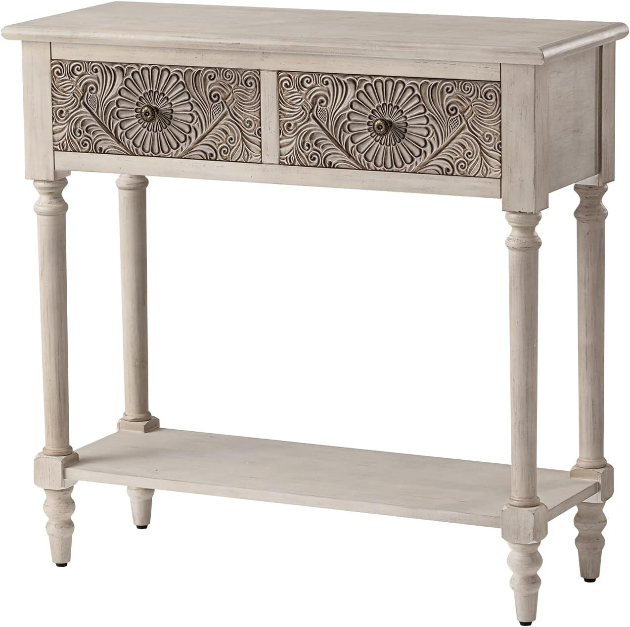 Console Table with 2 Drawers, MDF Narrow Entryway Table with Storage Shelf, Wood Accent Sofa Table for Living Room, Entrance, Hallway, Couch, Light Grey