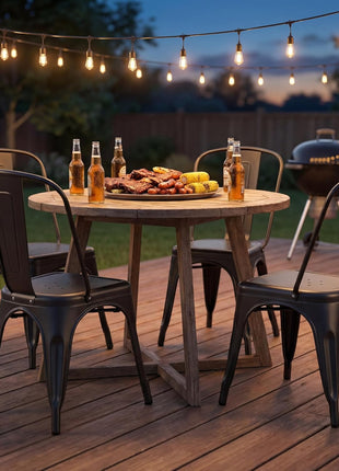 Stackable Metal Dining Chairs for Indoor and Outdoor Use - Set of 4 Classic Trattoria Bistro Cafe Chairs in Black