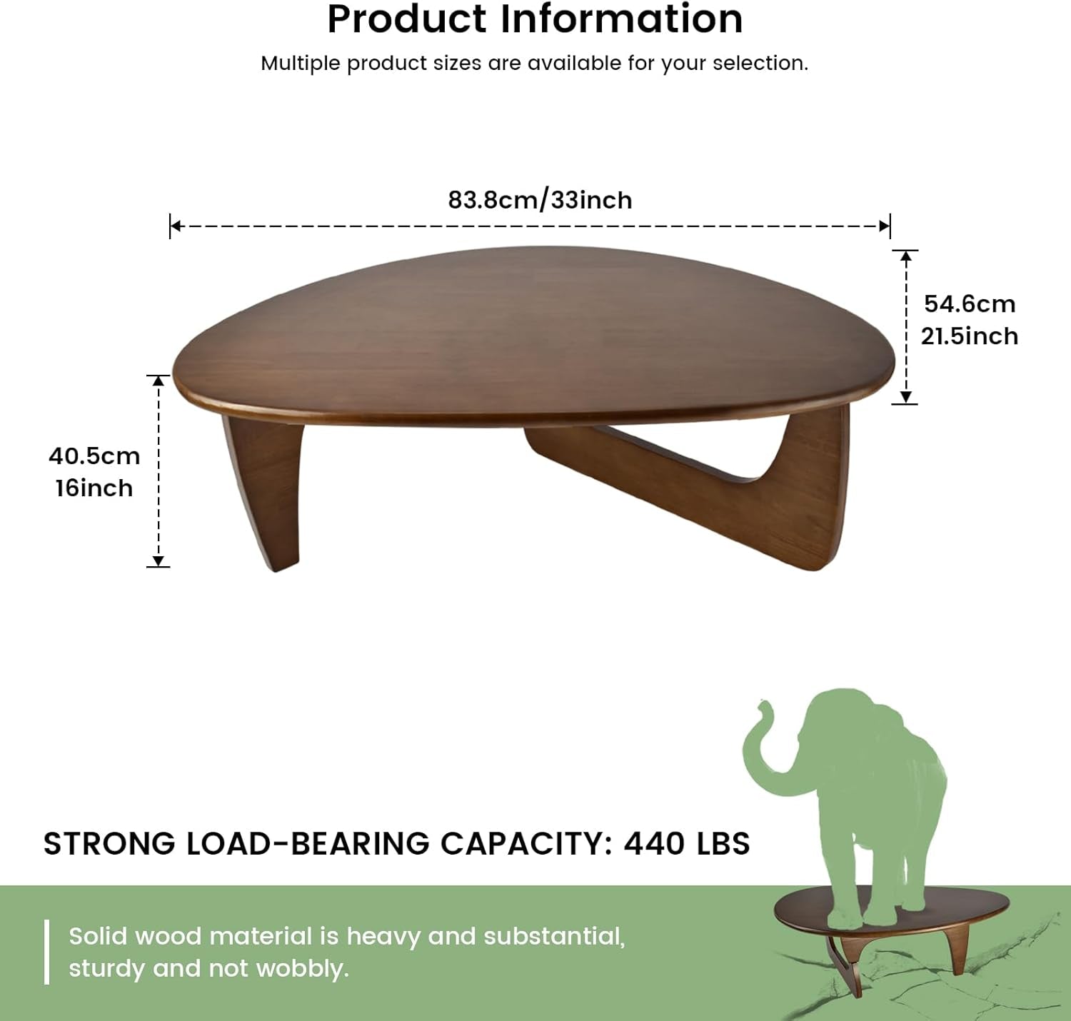 Solid Wooden Modern Triangle Coffee Table: Unique Funky Coffee Tables for Living Room, Oval Mid-Century Irregular Abstract Tea Tables for Patio Office Balcony Bedroom (Walnut, 33" L X 22" W X 16" H)