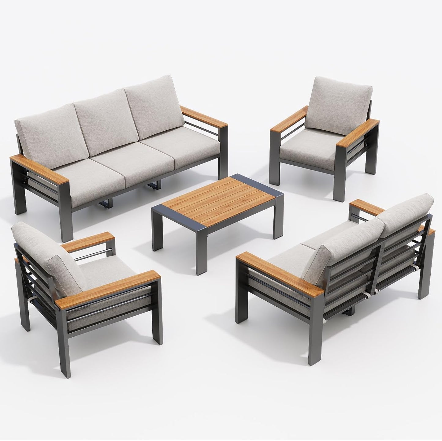 Aluminum Outdoor Patio Furniture Set, 7 Seats Outdoor Sectional with Coffee Table, Patio Conversation Sets with Upgraded Armrests and Cushions for Backyard, Garden and Poolside