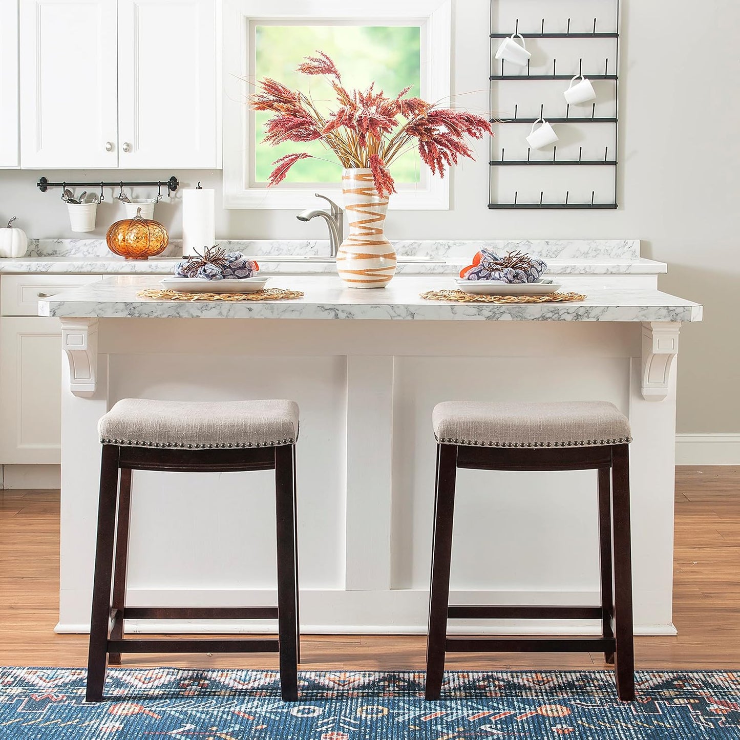 Harper Beige & Dark Walnut 24" Counter Stool, Beige/Dark Walnut (98325WAL-01-KD)