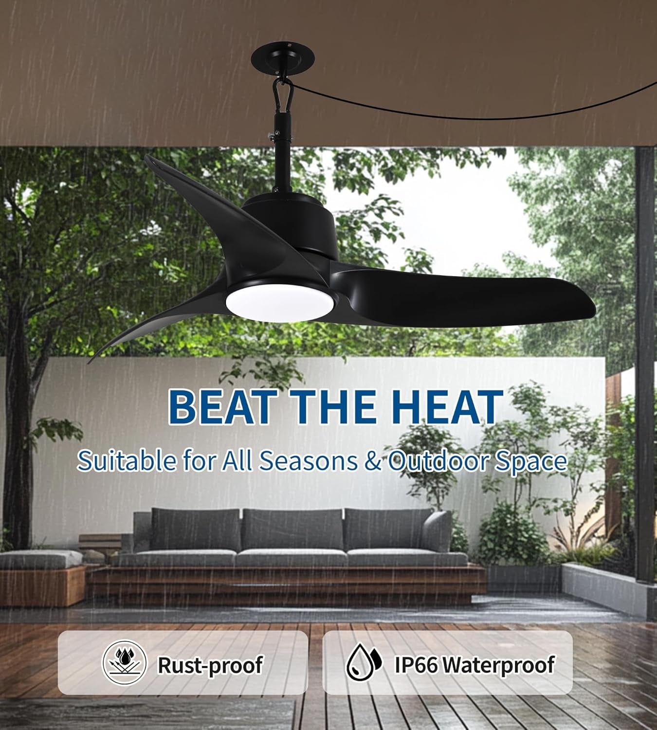 42" Outdoor Ceiling Fans with Lights, IP66 Wet Rated Waterproof Ceiling Fan with Remote Control, 6-Speed DC Motor, Farmhouse Gazebo Fan for Porch Patios Pavilion (Black)