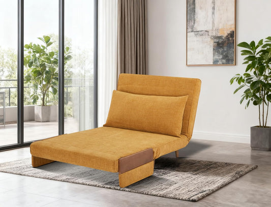 3 in 1 Sleeper Chair Bed, Foldable Convertible Chair with Armrest, Thickened Cushion and Sponge, OTE Fabric, Adjustable Backrest Upholstered Accent Sofa for Apartment/Bedroom/Office - Orange Brown