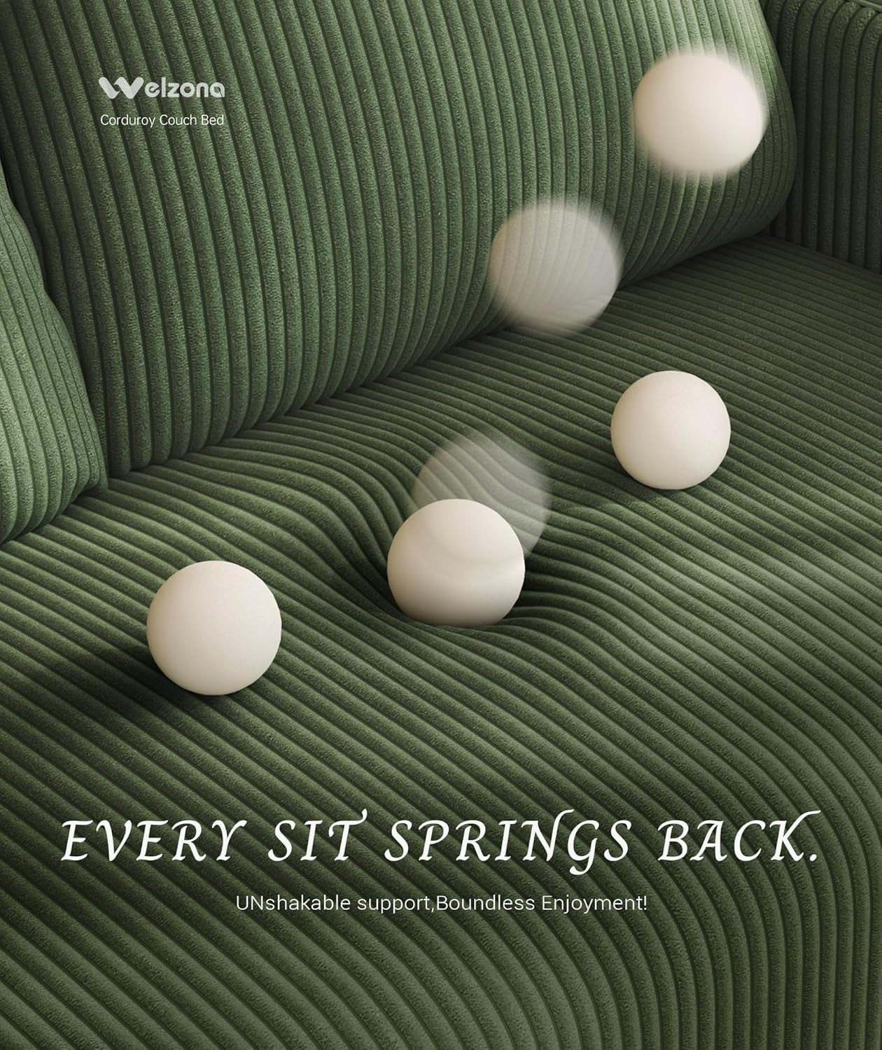 47.2" Convertible Sofa Bed Couch, Comfy Corduroy Couch Bed, All in 1 Loveseat Sleeper Sofa, Love Seat Sleeper Bed with 2 Pillows, Modern Couches for Living Room/Apartment/Home/Office, Green