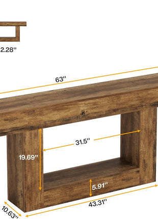 63-Inch Vintage Brown Farmhouse Console Table with U-Shaped Base and Two-Tier Design for Living Room, Hallway, and Foyer