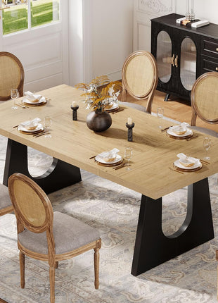 70.9-Inch Rustic Rectangular Dining Table for 6-8 with Black Wooden Legs, Farmhouse Style Oak and Black Finish for Dining and Living Room