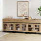 3 in 1 Multifunctional Sideboard Buffet Cabinets with 6 Glass Doors, Modern Sideboard Credenza, Coffee Bar Storage Cabinet for Living Room, Kitchen, Oak