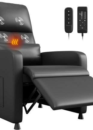 Ergonomic Power Recliner Chair with Heat and Massage Function, Adjustable Electric Recliner in PU Leather, Tall Back and Padded Seat for Home Theater Seating in Living Room