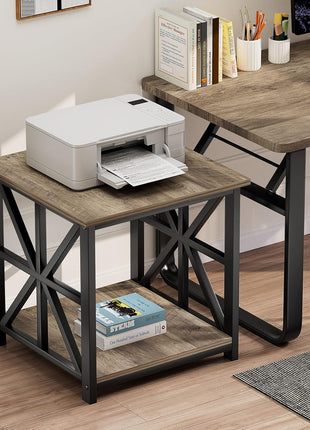 24-Inch Contemporary End Table with Dual-Tier Storage Shelf in Grey Wash Finish, Perfect for Living Room, Bedroom, and Office Use
