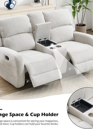 Reclining Sofa Set in Soft Fabric: Overstuffed Loveseat and 3-Seater Couch for Living and Meeting Rooms