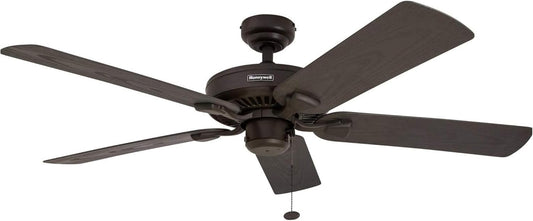 Ceiling Fans Belmar 52 Inch Ceiling Fan without Light, Outdoor Ceiling Fan with Pull Chain, Tri-Mount Traditional 5 Blade Design, ETL Wet Rated, Bronze (50199-01)