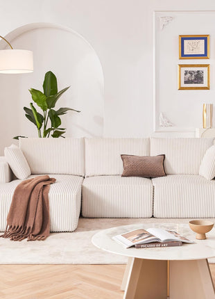 108-Inch Modular Sectional Sofa in Beige with Left-Facing Chaise, Deep-Seated Modern L-Shaped Upholstered Couch for Living Room or Bedroom