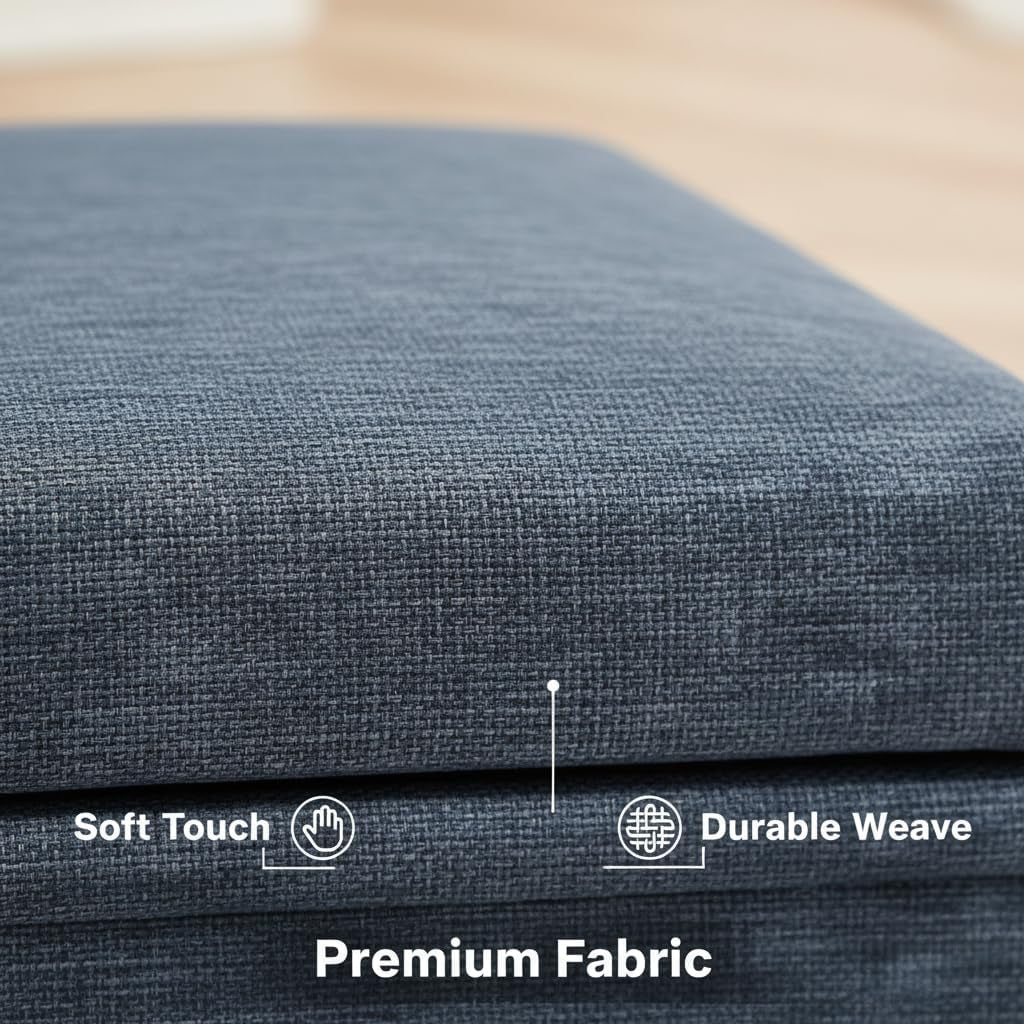 Sectional Sleeper Sofa with Pull Out Bed, L Shape Convertible Linen Couch with Storage Chaise, 2 in 1 Pull Out Sofa Bed with 2 Seats, for Living Room, Apartment, Dark Blue