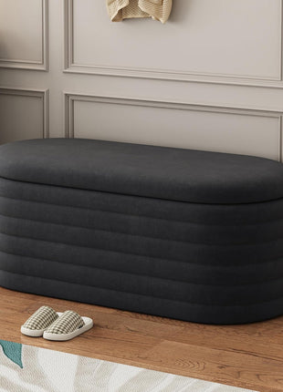 40-Inch Black Upholstered Chenille Fabric Storage Ottoman Bench for Bedroom and Living Room