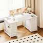 48 Inches Computer Desk with 8 Fabric Drawers, Modern Office Desk with Large Storage for Home Office, Study, White