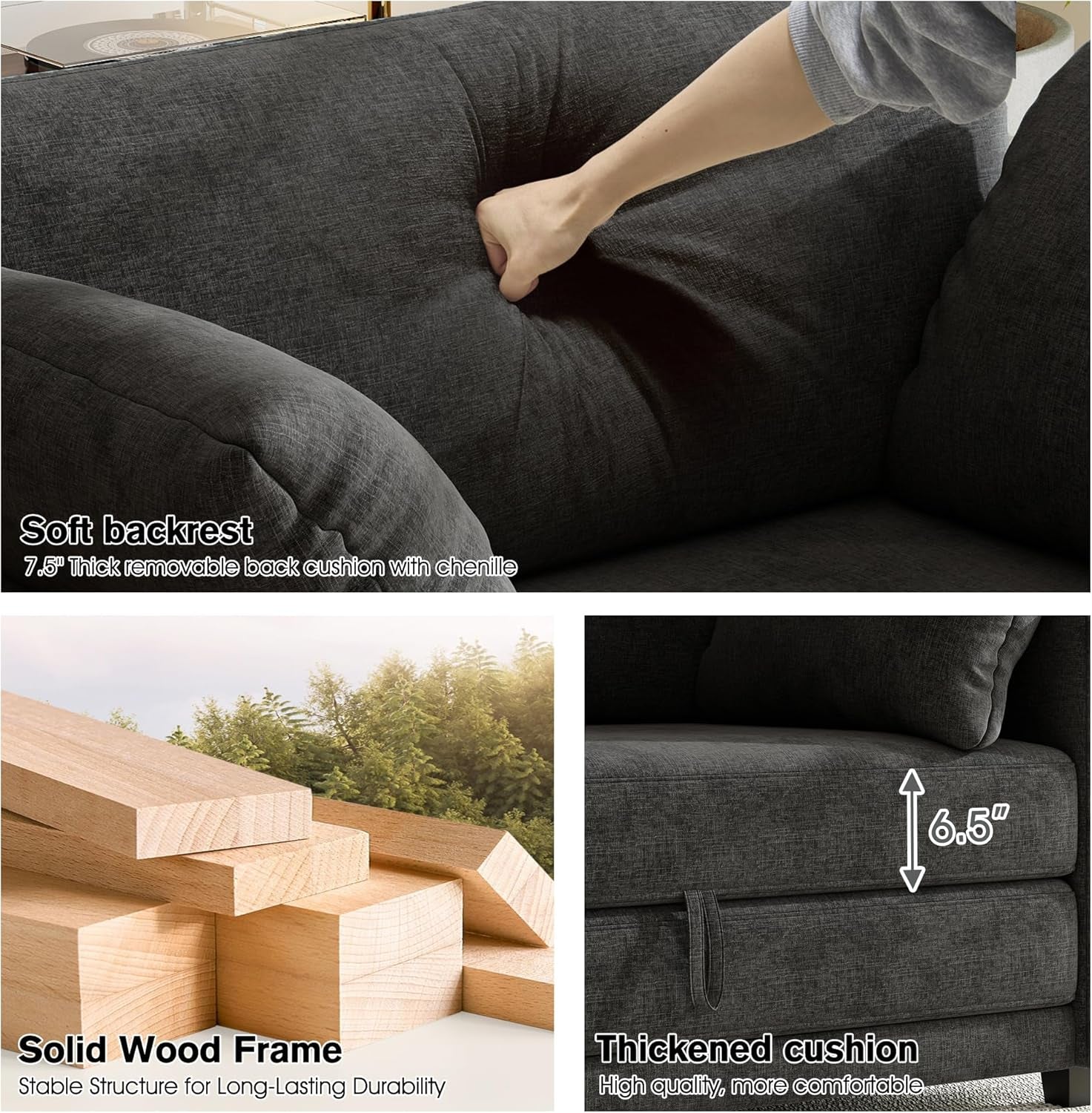 51" Loveseat Sleeper Sofa Bed, Chenille Convertible Floor Sofa Bed for Small Spaces, Folding Couch Bed with Deep Seat, 2 Pillows & Solid Frame, Pull Out Floor Couch for Living Room, Black