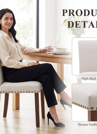 Upholstered Dining Chairs Set of 4 in Parsons Style, Beige Linen Accent Chairs with High Back for Round Kitchen Tables or Small Dining Rooms – Comfortable and Stylish