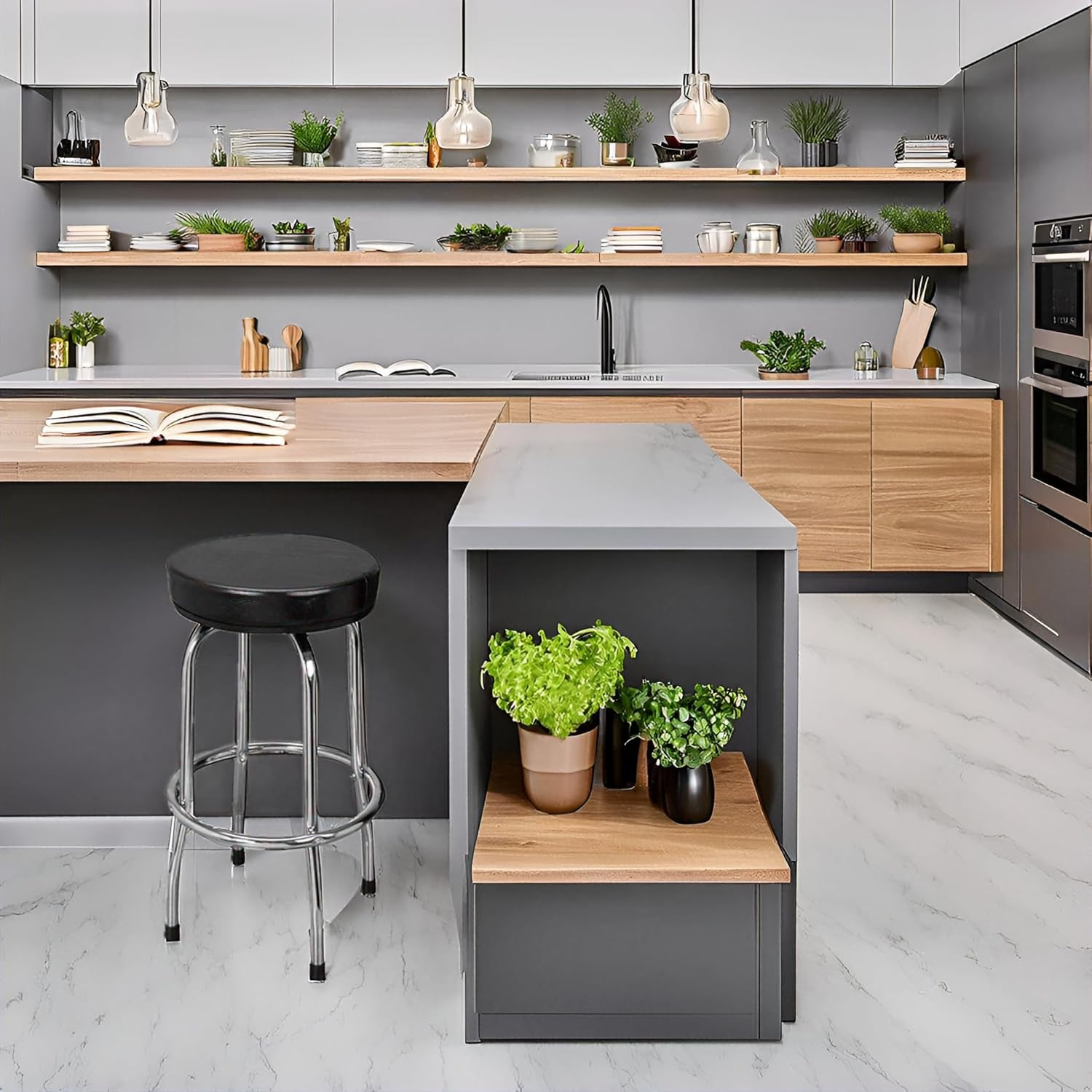 Swivel Bar Stool: Padded Garage/Shop Seat with Chrome Plated Legs, Black, 28.74" Tall, 18.5" Diameter