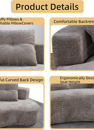 79-Inch Curved Loveseat Sofa for Living Room, Extra Deep Seat Cloud Boneless Couch with Two Throw Pillows, Modern Luxury Chenille Floor Sofa in Camel
