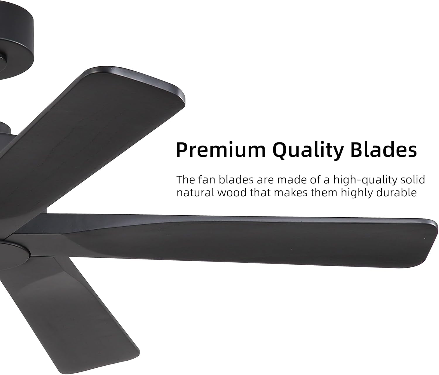 48" DC Ceiling Fan No Light - 5 Carved Solid Wood Blades, 6-Speed Reversible DC Motor, Ceiling Fan without Lights for Living Room Bedroom Kitchen Patio, Indoor and Outdoor, Matte Black