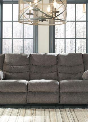 Signature Design by Ashley Tulen Contemporary Manual Pull Tab Reclining Sofa in Dark Gray