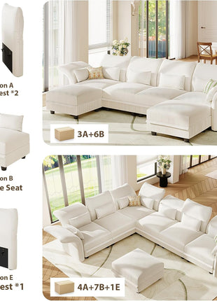 Corduroy Modular Sectional Sofa with Storage Seat, Convertible Design for Living Room, Adjustable Armrests and Backs, Plush Cushions, Seating for 8, Beige | Tool-Free Assembly, Versatile Layout Options