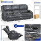 Recliner Sofa 3 Seater Sofa with Recliner, Home Theater Seating with Liftable Console & Removable Armrest, Manual Velvet Fabric Reclining Couch with Cup Holders & USB Ports for Living Room/Rv (Grey)