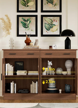53-Inch Rustic Brown Buffet Cabinet with Ample Storage - Contemporary Kitchen Sideboard Server with 2 Drawers and 4 Doors, Perfect for Dining Room, Living Room, or Hallway