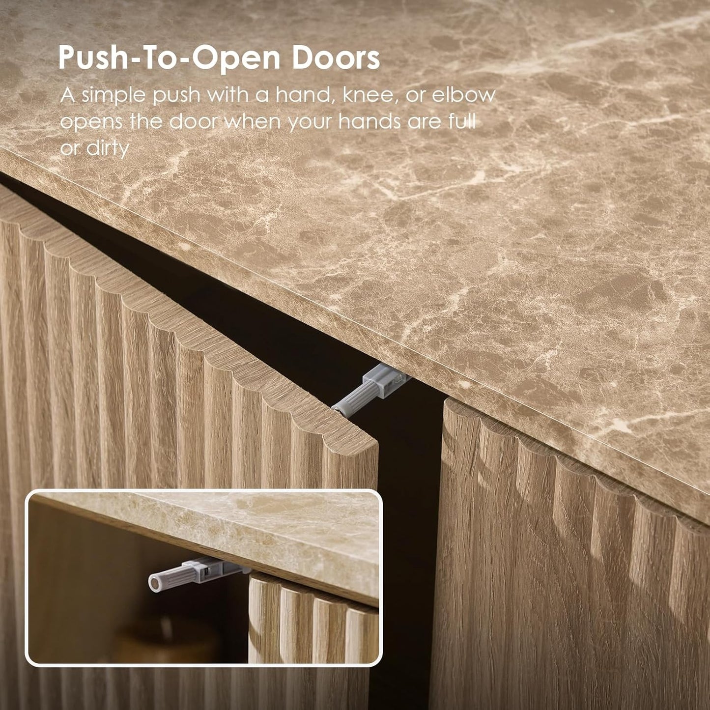 Fluted 2 Doors Sideboard Buffet Cabinet with Storage-Wooden Credenza W/Shelves, Faux Marble-Top Coffee Bar Console Table, Modern Buffet Cabinet for Dining,Kitchen,Living Room,Entryway,Natural Oak,1Pcs