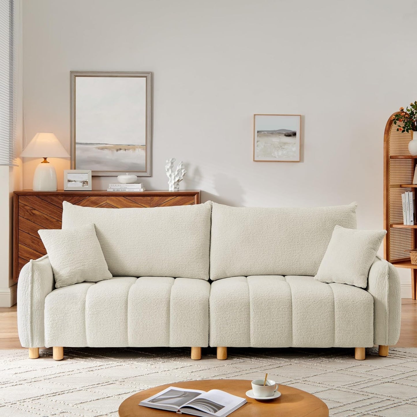 Sleeper Sof Bed Convertible Couch with Storge in Chenille Fbric Loveset for Living Room prtment nd Smll Spces(Crem)