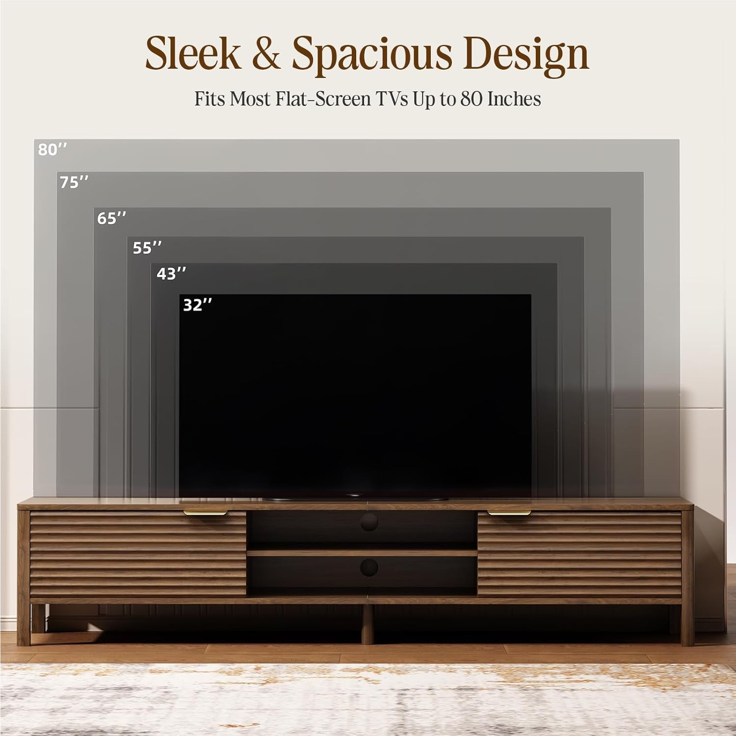 TV Stand for Living Room - up to 80 Inch Tvs Mid Century Modern Entertainment Center with Storage and Adjustable Shelves, Media Console Table Walnut 71"