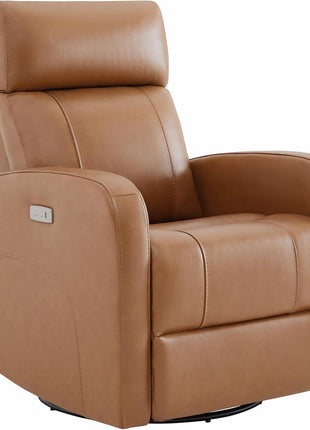 Genuine Leather Electric Power Recliner Chair for Adults, FSC Certified Swivel Glider in Camel Brown for Living Room Use