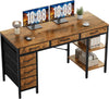 55" Computer Desk with 6 Drawers, Home Office Gaming Desks with Storage Shelves for Bedroom, Writing Study Corner Living Room Work Table Rustic Brown