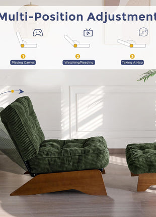 Elegant Green Accent Chair with Ottoman - Ideal for Reading Spaces