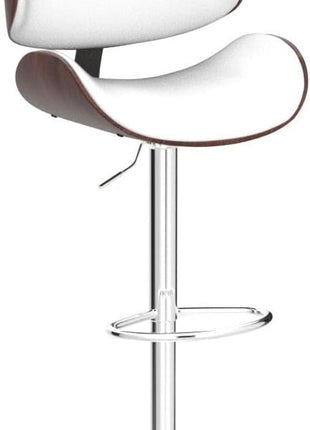 Set of 2 Adjustable Height Swivel Bar Stools with Bentwood Design, PU Leather Upholstery, Backrest, and Footrest for Bar, Kitchen, and Dining Room in White