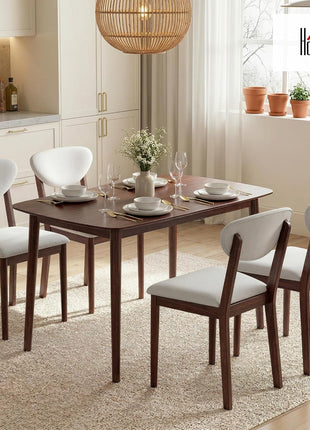 5-Piece Mid-Century Modern Dining Set for Four with Upholstered Seats and Backrests, Solid Wood Frame, Perfect for Compact Spaces, Cream White