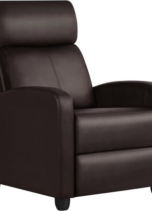 Premium PU Leather Recliner Chair with Lumbar Support, Overstuffed High-Density Foam & Pocket Springs - Push Back Recliner Armchair for Home Theater and Living Room